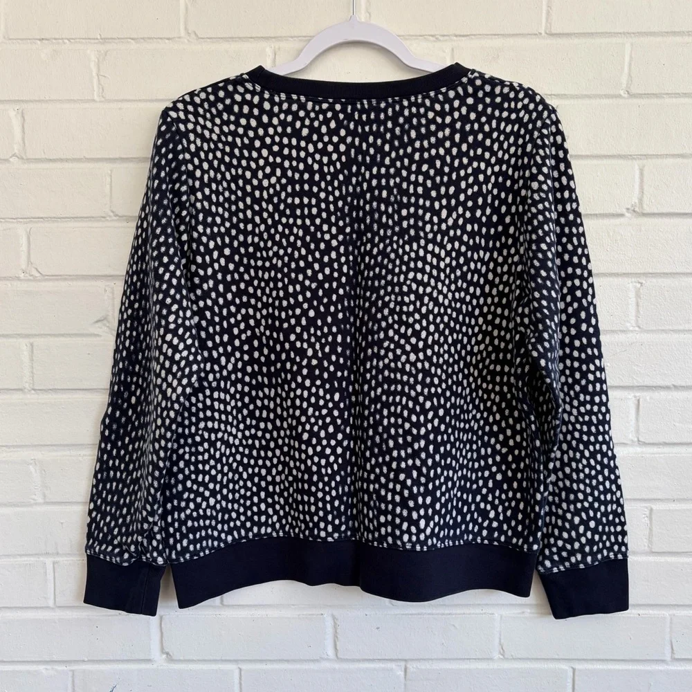 J. Crew Printed Crewneck Sweatshirt Oncila Print Navy/Ivory, SZ L LIKE NEW - Picture 6 of 6